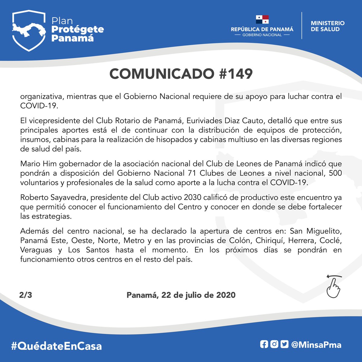 MINSAPma's tweet photo. Comunicado N° 149 #UnPanamáMejor🇵🇦 #ProtégetePanamá https://t.co/VhapZ31QBA