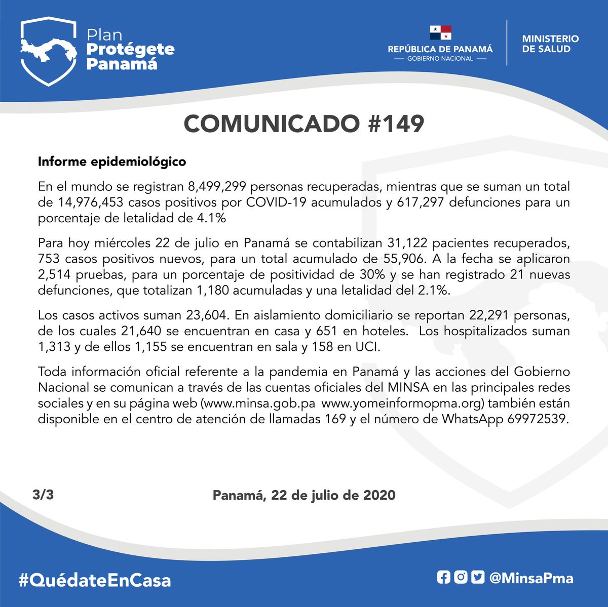 MINSAPma's tweet photo. Comunicado N° 149 #UnPanamáMejor🇵🇦 #ProtégetePanamá https://t.co/VhapZ31QBA