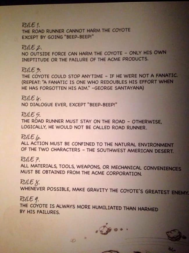 This is by no means limited to detective fiction. Check out this awesome list of rules that sometimes makes the rounds on the internet about Chuck Jones' rules for making a great Wile E. Coyote/Roadrunner story. 7/
