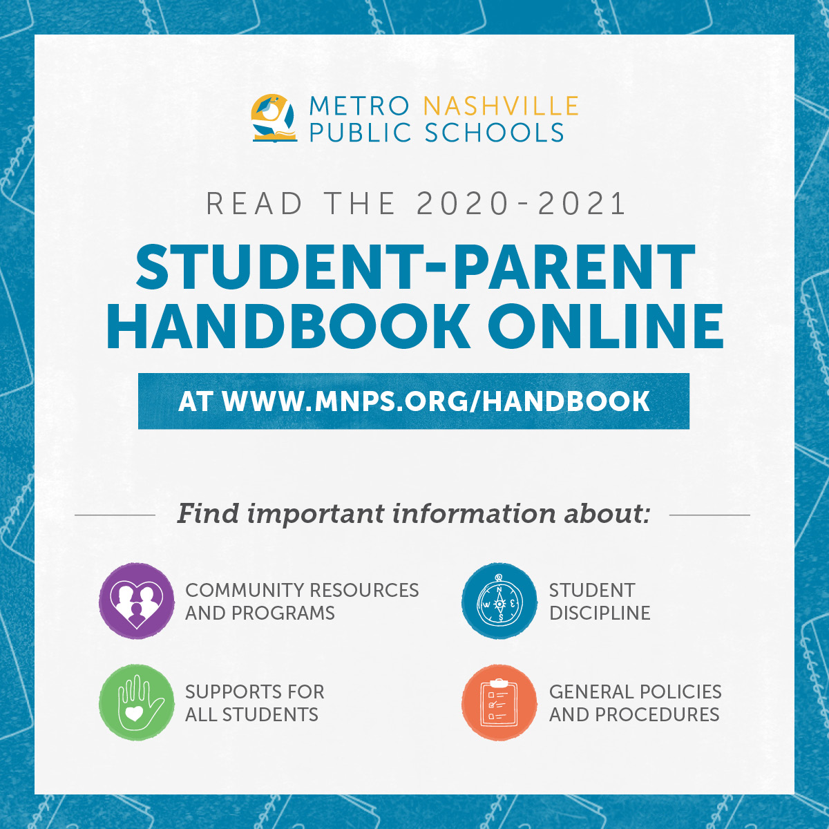 MetroSchools's tweet photo. The new Student-Parent Handbook has been redesigned and available online now. 

El manual para estudiantes y padres para este año escolar 2020-21 está disponible en línea. https://t.co/qCLssU2Jxm https://t.co/M1GKnh67ha