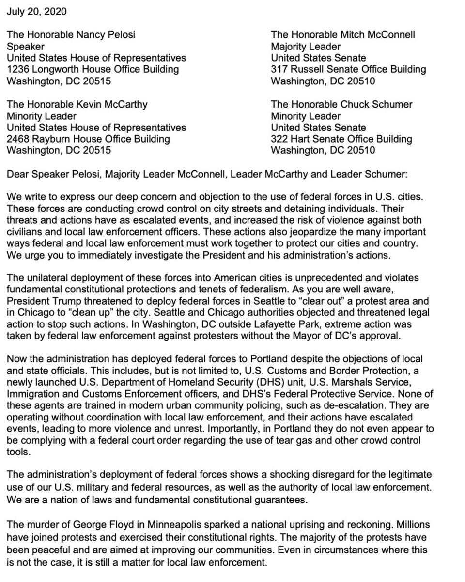 TucsonRomero's tweet photo. Earlier this week, I joined fellow Mayors in condemning the deployment of federal agencies in several U.S. cities. Their presence has only served to escalate tensions and is a poor use of federal resources. https://t.co/r9KeSgSQ47