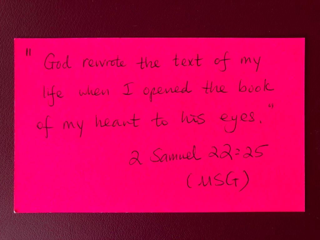 AngelaOltmanns's tweet photo. #Tuesday I pray this #bibleverse encourages you.  
"God rewrote the text of my life when I opened the book of my heart to his eyes." 2 Samuel 22:25
#MessageBible https://t.co/dNO9tvue9X