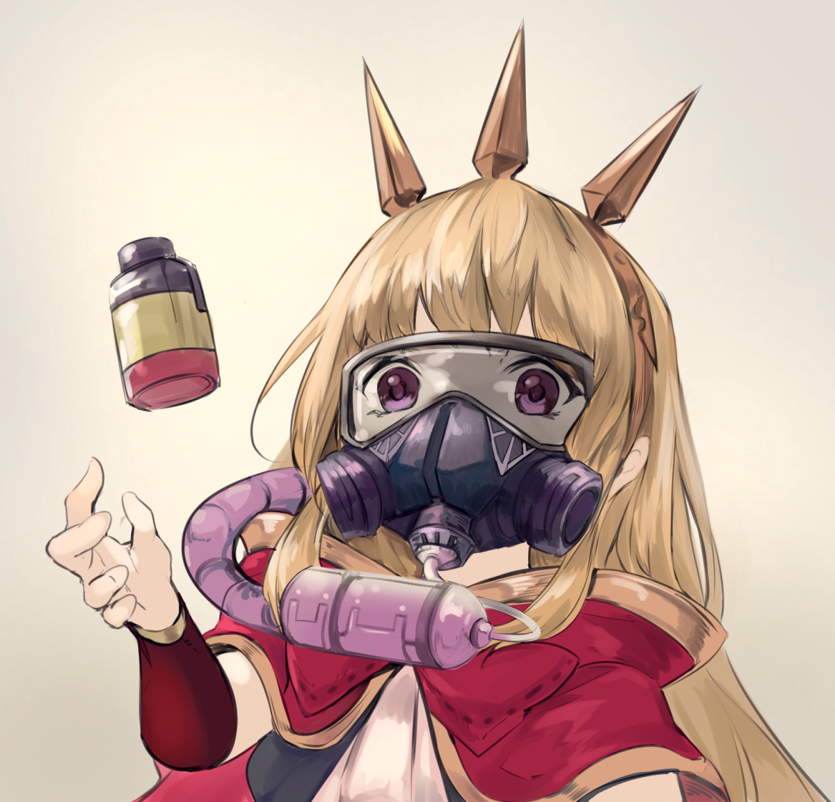 cagliostro (granblue fantasy) 1girl solo long hair blonde hair purple eyes mask gas mask  illustration images