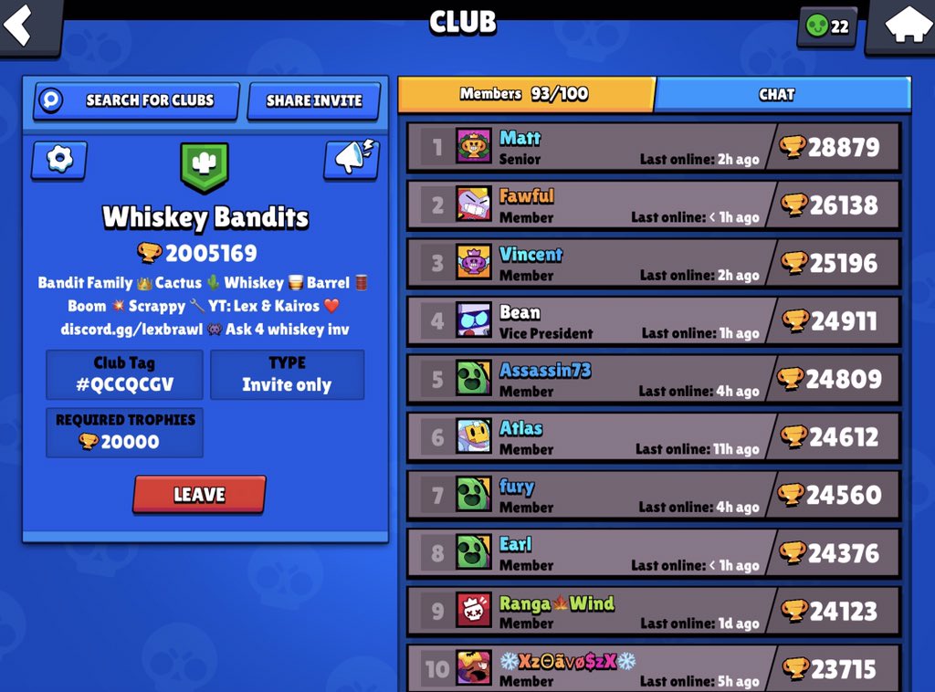Bandits Brawl Stars On Twitter Whiskey Is Recruiting 20k Your Chance To Join Bandit Family With Lexmobilegaming And Kairostime We Have Discord Where All Bandits Come To Chat Brawlstars Https T Co Nzyi7lcqov - brawl stars chat log