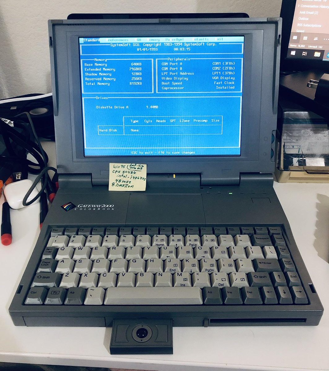 fatlabllc's tweet photo. While I wait for a website backup to download (3.9GB), I looked up the computer I got for HS graduation in 1994: 250MB HDD / 8MB RAM 🔥 https://t.co/Q9Sbqvoy1Z