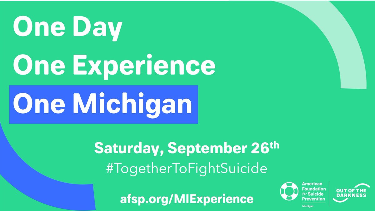 AFSPMichigan's tweet photo. ICYMI: We're SO excited to announce our One Michigan #OutoftheDarkness Experience happening September 26th! This will unite all our walks and communities as one strong, collective voice for change. More information is coming, so stay tuned! #TogetherToFightSuicide #MIExperience https://t.co/Qd4xvwRPTp