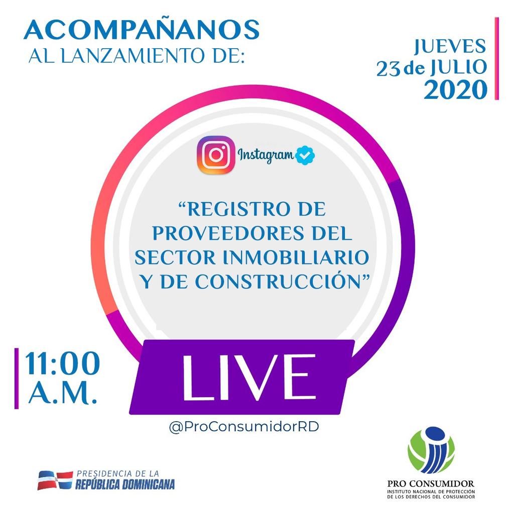 ProConsumidorRD's tweet photo. Mañana estaremos en vivo vía nuestras redes sociales para contarte sobre nuestra nuevo proyecto "Registro de Proveedores del Sector Inmobiliario y de Construcción" https://t.co/SpMKqzcNHY