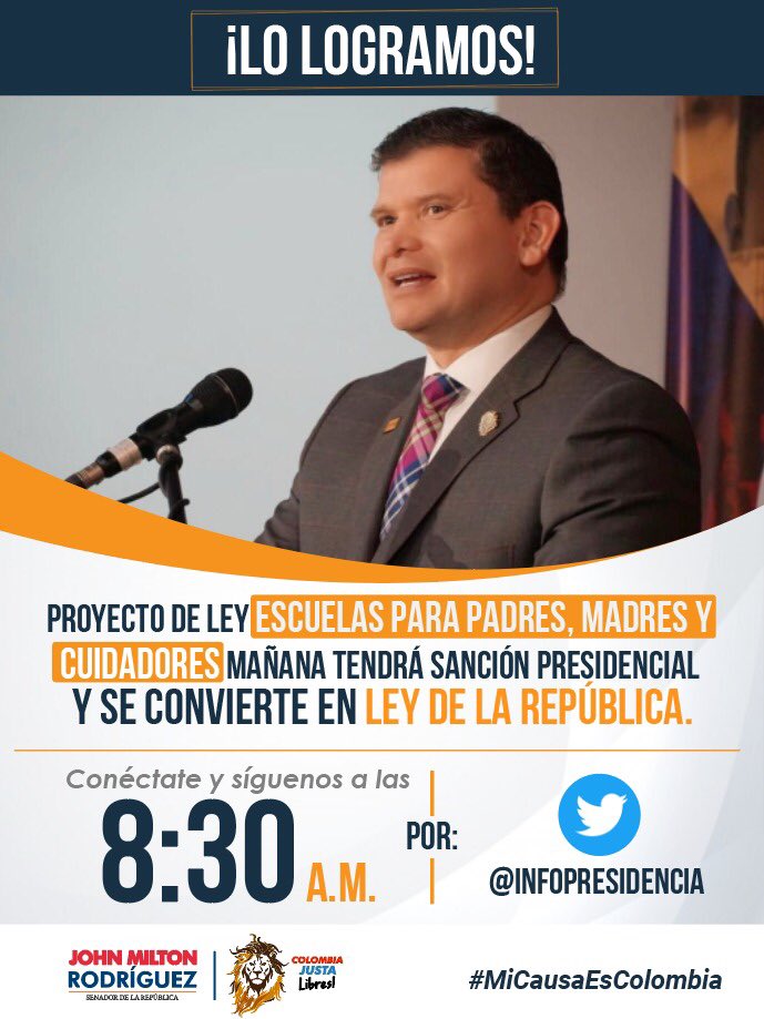 CONPACON1's tweet photo. Gracias a todos aquellos que lo ayudaron a construir este proyecto y convertirlo en ley de la republica 

Y un reconocimiento especial  a RIFE,  Conpacon y el senador @JhonMiltonR por su iniciativa y acompáñamiento durante el proceso y los debates https://t.co/95tPKflUOI