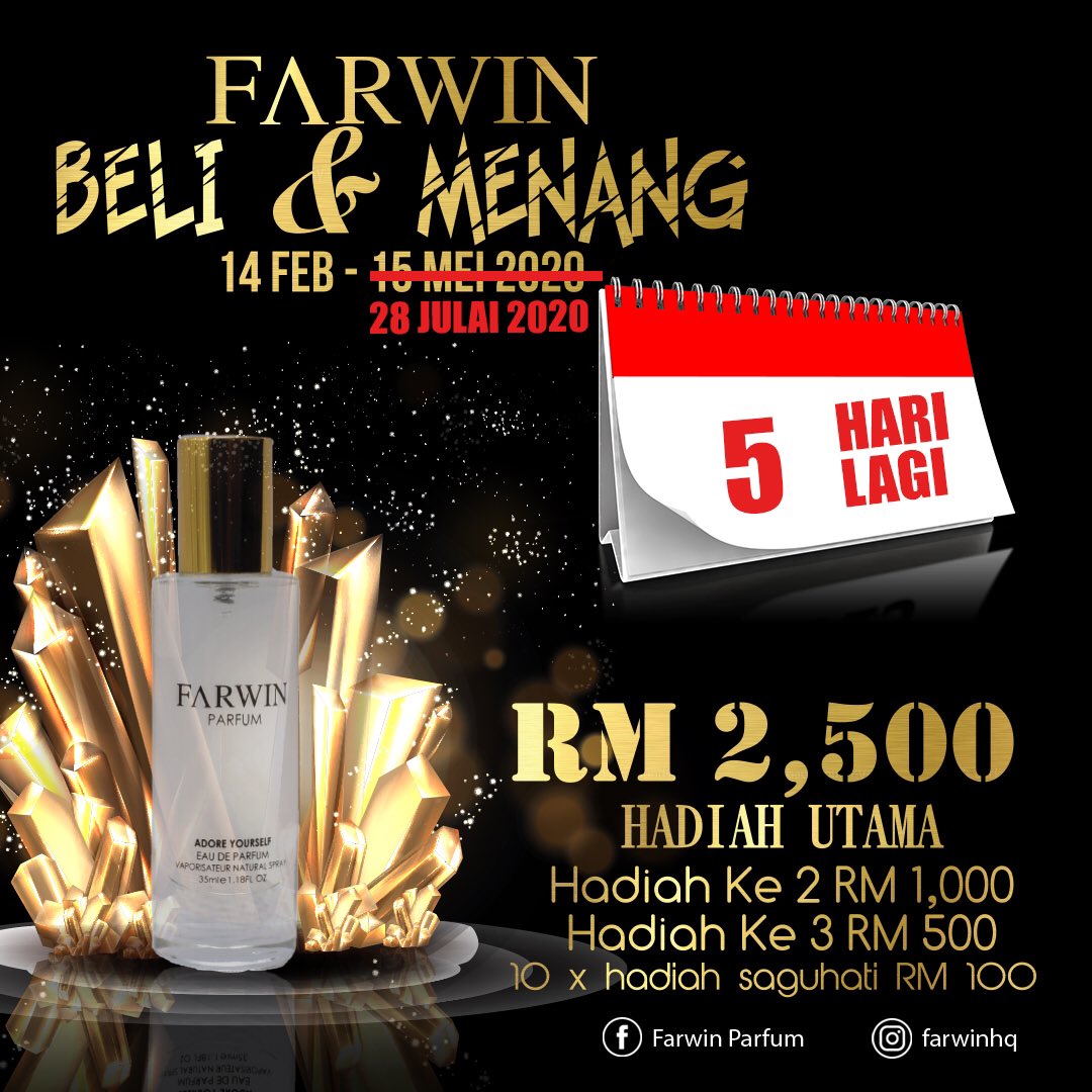 farwinhq's tweet photo. Peraduan Farwin Beli &amp; Menang berbaki 5 hari sahaja lagi.  Dapatkan satu botol hanya rm40 sahaja.  Peluang untuk menang rm5000 semakin dekat bertindak segera

Whatsapp sekarang

https://t.co/WYcuGz4jNI https://t.co/tI75gCtkYC