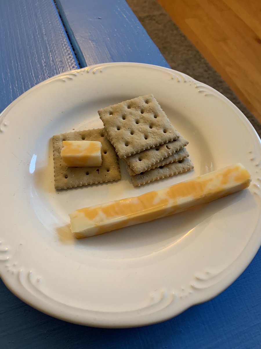 RaeRaeLuo's tweet photo. Cheese stick + Saltine crackers = top notch cheese board :-) https://t.co/9n5flM5XyC