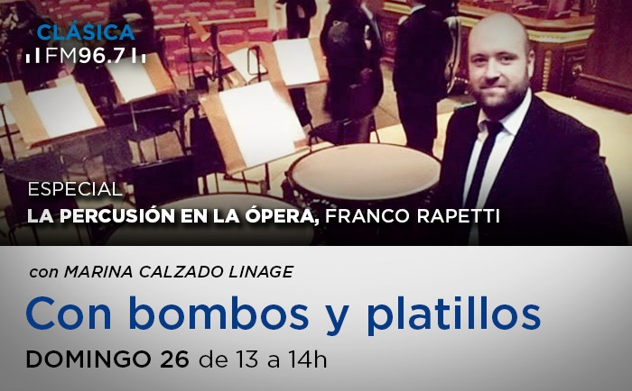 NacionalClasica's tweet photo. HOY a las 13h en #ConBombosYPlatillos se presenta "La percusión en la ópera" con Franco Rapetti como invitado. 

Con la conducción de @marina_marimba por La FM 96.7 https://t.co/Fsc7L3Huc0