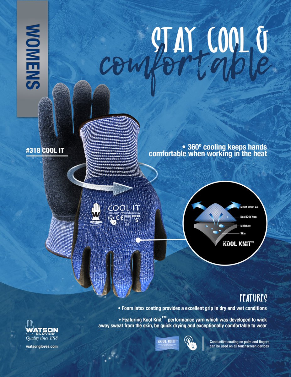 WatsonGloves's tweet photo. This time of the year is when the sun brings on the HEAT 🌡️☀️ Keep hands cool with Kool Knit™ gloves - they wick away sweat &amp; moisture to keep your hands cool &amp; dry 👌 https://t.co/InsTpRdWl3

#StayCool #SweatFree #ItsGettingHotInHere #HotSummer #Summer #WatsonGloves https://t.co/cxv4kGTcJU