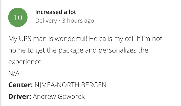 Shout out to Andrew Goworek for PERFECT 10 service.  <a href="/NorthAtlUPSers/">NorthAtlantic UPSers</a> #ThanksForDelivering #uPSersAreThere