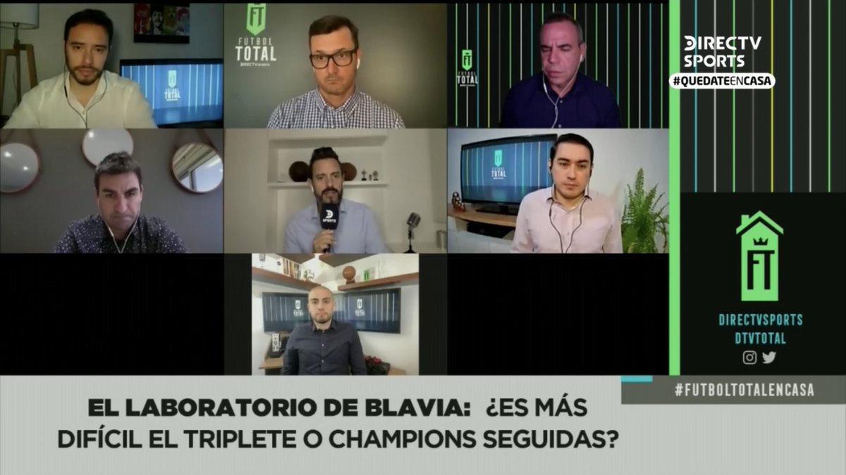 DSports's tweet photo. 🧐 El laboratorio de @FranciscoBlavia en #FutbolTotalEnCasa 

¿Qué es más difícil? ¿El Triplete o tres Champions seguidas? 

🔀 Triplete
❤️ 3 Champions seguidas https://t.co/FasrGl8rUi