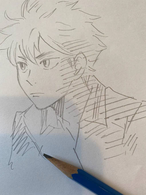朝の3分お絵描き。
今日は休みで息子たちがいるので、息子のリクエスト。ハイキューの日向くん。真剣な…かんじ? 