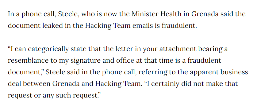 Nikolas Steele the minister from Grenada claims it is a forgery & he didn't sign it or know about it...But Steele claims he met Marsalek in 2013 when he tried to pitch Wirecard services to him.