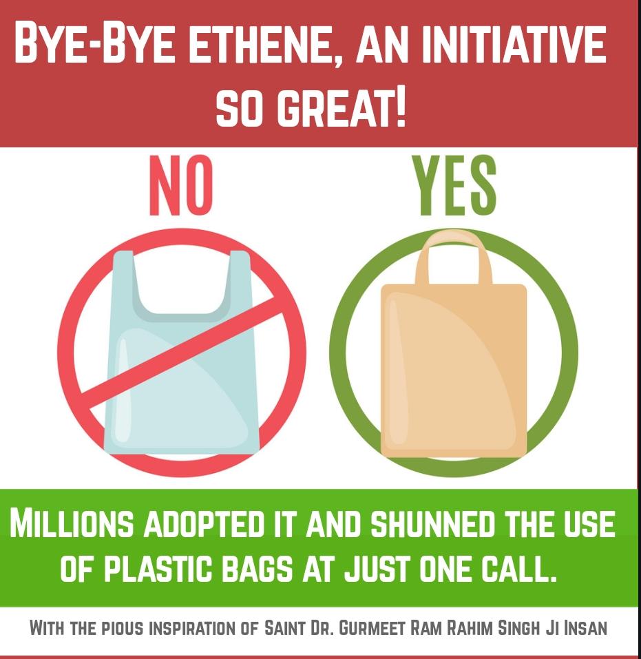 8CPjZIg1lYntx3Y's tweet photo. Polythene bags are very harmful for the environment. Many animals die because of eating them by mistake. Let's shun polythene as done by Dera Sacha Sauda volunteers and and #SwitchToClothBags with the inspiration of #SaintRamRahimJi. https://t.co/QN4kECOppu