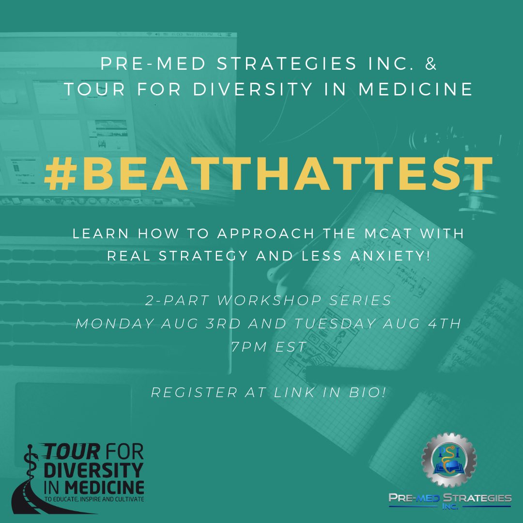 Tour4Diversity's tweet photo. Our next two-part event - letβs #BeatThatTest! Nervous about the MCAT? Letβs address that up front! βπ½βπΎβπΏLimited capacity! #LinkInBio ππ½ https://t.co/YOvCudzRAj