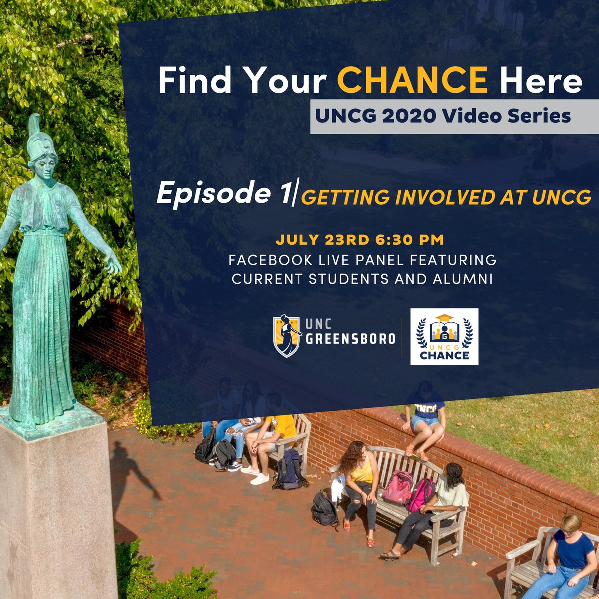 We’re one day away from our first episode of #UNCGCHANCE 2020! Join us on Facebook at 6:30 PM for our live panel with current students and alumni! #UNCGWAY #UNCGSUCCESS