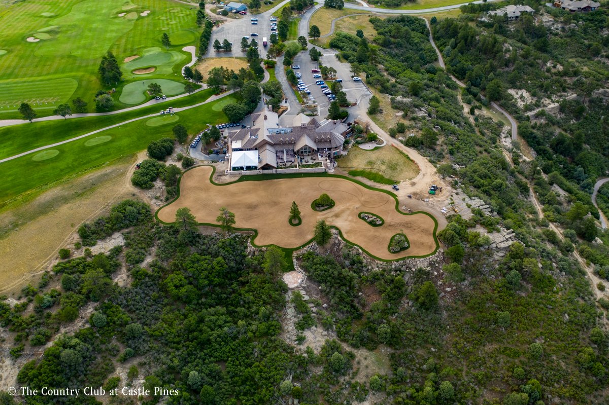 Crags from up above, so cool to see the definition with the sod around the perimeter and islands. Seed will be going down on Friday <a href="/CC_CastlePines/">CCCP</a>
