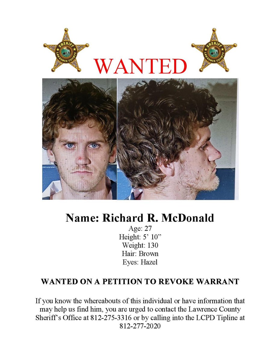 LawrenceCoPD_IN's tweet photo. We are asking for your assistance locating Richard McDonald.
If you know the whereabouts of Richard McDonald or have information that may help us find him, contact the Lawrence County Sheriff’s Office at 812-275-3316 or by calling into the LCPD Tipline at 812-277-2020 #myLCPD https://t.co/3CYylHcEkX