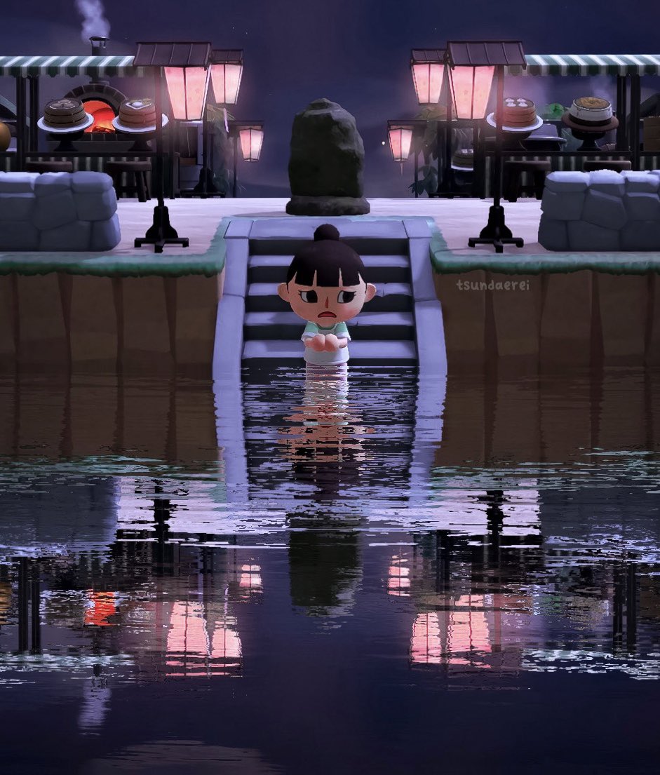 tsundaerei's tweet photo. 🌙🏮”Water?! What? I’m dreaming! I’m dreaming!” 🌊✨

#acnh #animalcrossing #どうぶつの森   #spiritedaway #千と千尋の神隠し #studioghibli #スタジオジブリ https://t.co/qGrE4jCXdg