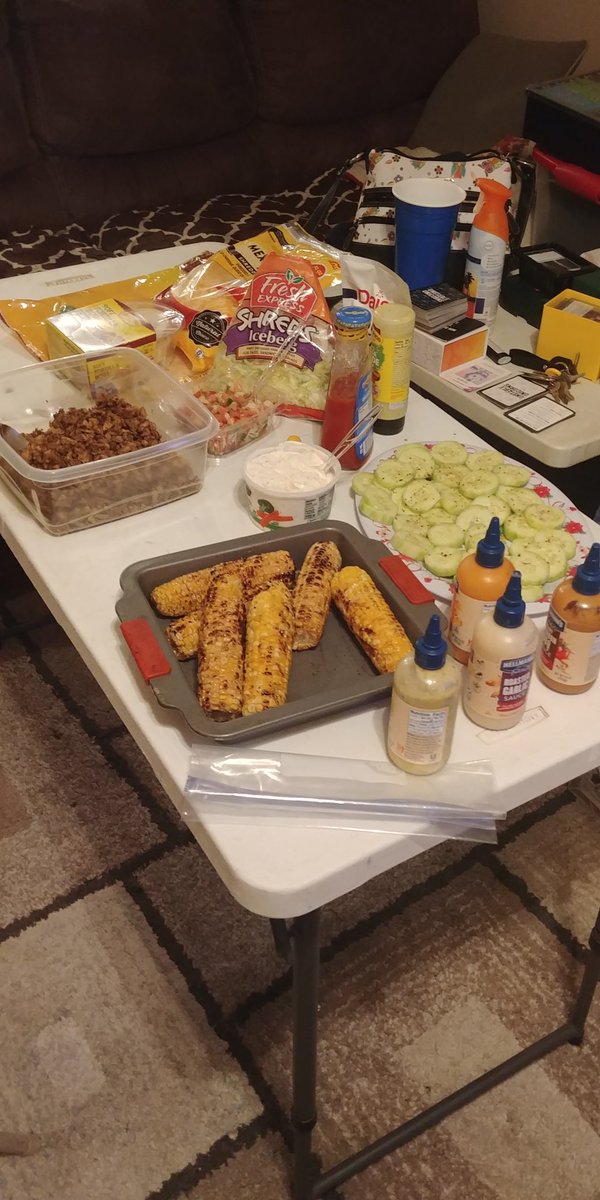 Random_Red's tweet photo. Eating some leftovers from Taco Tuesday!!! Some grilled corn and fresh cucumbers!! #PerfectSpread for #AEWDynamite https://t.co/CeDwcodij5