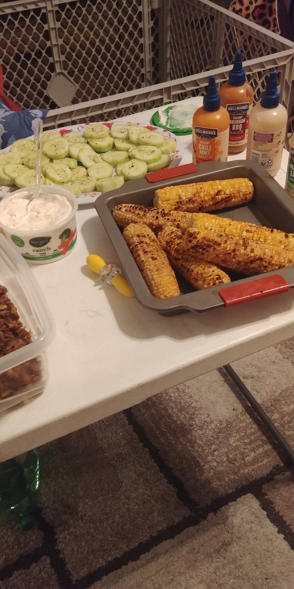 Random_Red's tweet photo. Eating some leftovers from Taco Tuesday!!! Some grilled corn and fresh cucumbers!! #PerfectSpread for #AEWDynamite https://t.co/CeDwcodij5