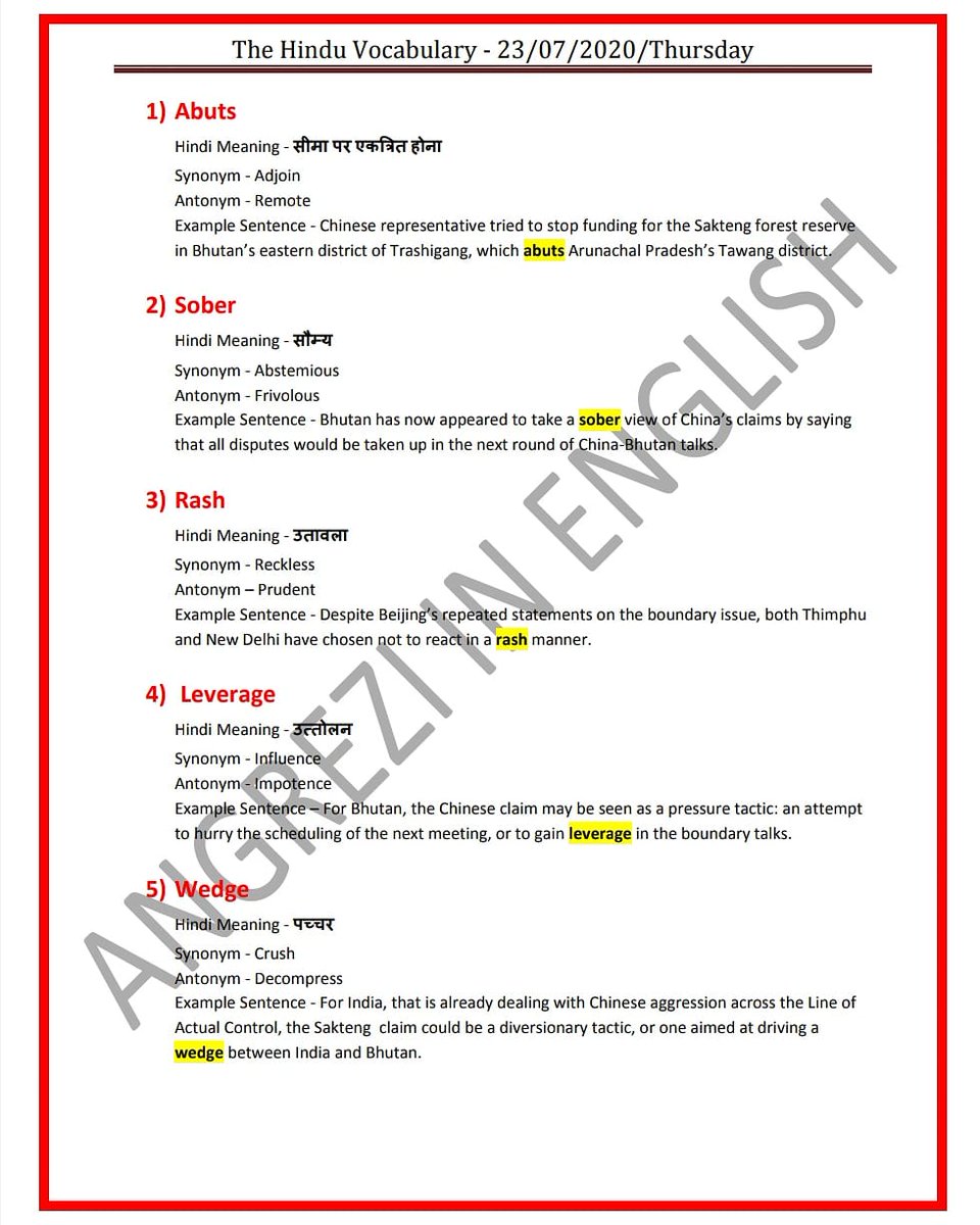 Angrezi In English on Twitter: "The Hindu Vocabulary 21/07/20/Tuesday.  @angrezinenglish #thehinduvocabulary #English #englishgrammar  #englishgrammartips #rpscacfenglish #rpsc #rpscacf #rpscexam #rpscenglish  #ssc #banking #railway #patwari #acf #ldc ...