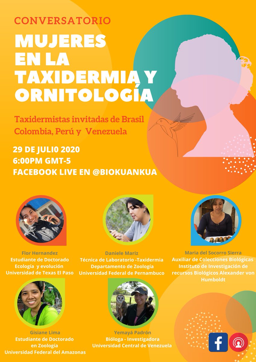 katCertuche's tweet photo. Conversatorio de mujeres en la taxidermia y Ornitología
Re programada para el 29 de Julio a las 6:00pm GMT-5 en Facebook live de @biokuankua. Un grupo de mujeres maravillosas que nos contaran de todas sus experiencias en expediciones y colecciones biológicas. https://t.co/iGfpJNb6Kc