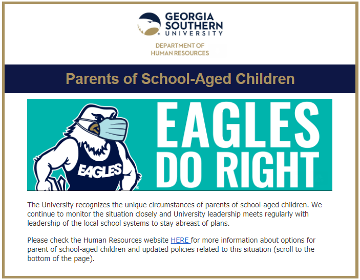 Today our university sent out an email with info. for parents of school-aged children. It links to the HR website, which is difficult to follow, but it's the same leave options under Families First legislation that was posted in the spring. 1/  @jfrickuga  @nonmodernist  @ibogost