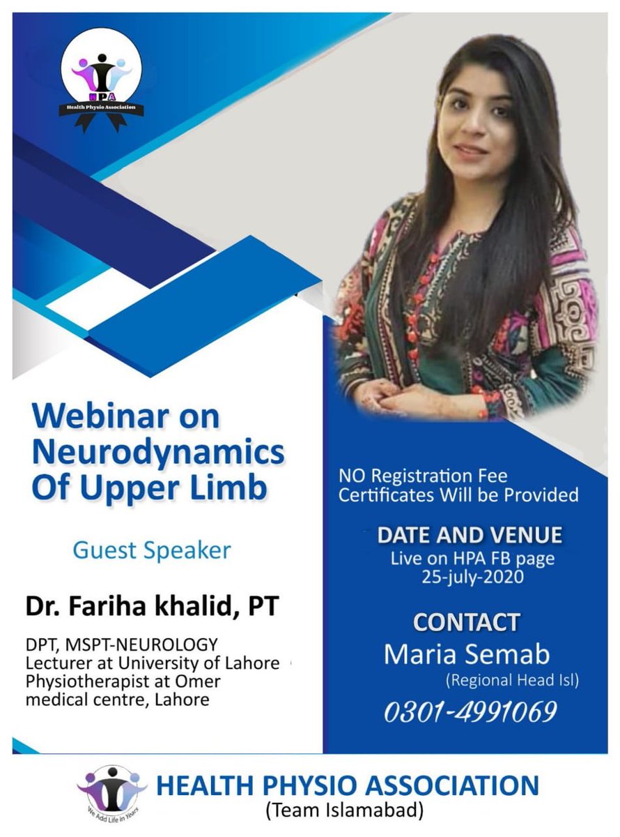 HPA_Pakistan's tweet image. Get register yourself✌🏻
Do hurry👍🏻 
#HPA #neurodynamics #upperlimb #hpateamisl #HPApak