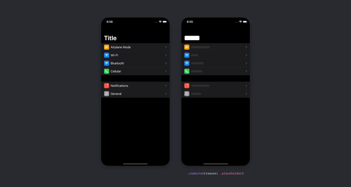 jsngr's tweet photo. iOS 14 beta 3 introduces .redacted(reason: .placeholder) to generate a placeholder view of any SwiftUI view

Here's a few real examples: https://t.co/JUIrLdDP2F