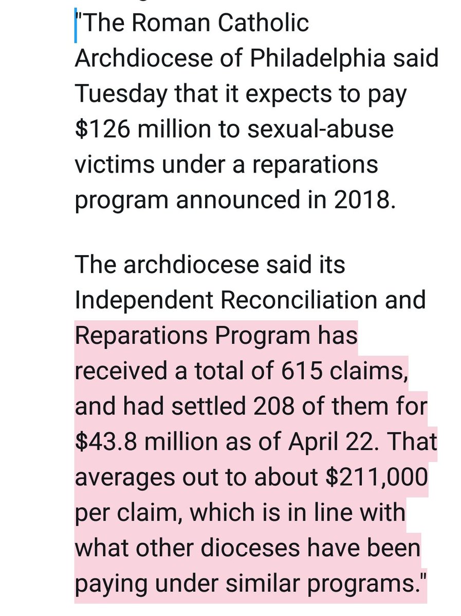 4/4 And so then, I'll just leave this right here..."The Roman Catholic Archdiocese of  #Philadelphia said Tuesday that it expects to pay $126 million to sexual-abuse victims under a reparations program announced in 2018.... https://www.google.com/amp/s/www.inquirer.com/business/catholic-archdiocese-philadelphia-sex-abuse-payouts-reparations-fund-20200505.html%3foutputType=amp