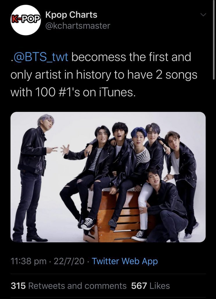 Qg_Barmys's tweet photo. 🔮 Em 1 semana o BTS 🎊🔥👑: 

✨Se tornou o 1º artista da história a ter 2 músicas em #1 em 100 países
✨Tem o álbum mais vendido do mundo em 2020
✨Your Eyes Tell estreou em #1 no World Digital Song Chart
✨Conquista 2.8 bilhões de views no YT [+]

BANGTAN KINGS 🔥 @BTS_twt 🔮 https://t.co/gYVnQTFM50