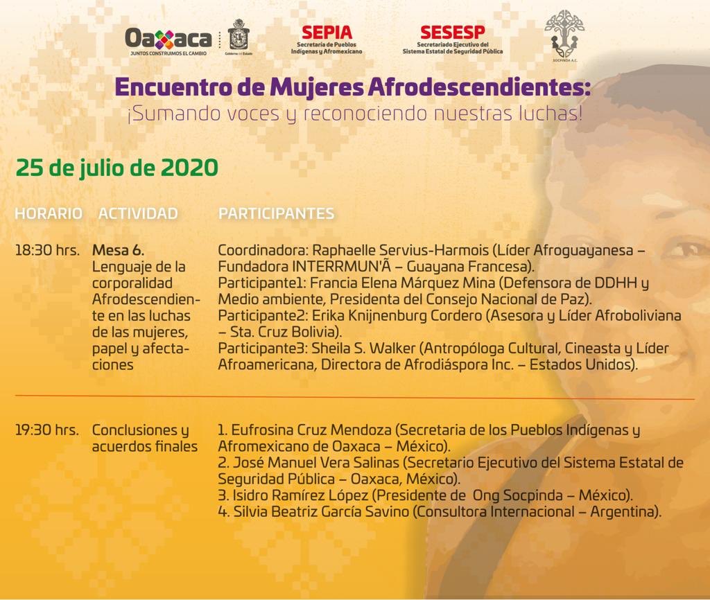 SESESP_GobOax's tweet photo. En el marco del Día Internacional de la Mujer Afrodescendiente, nuestro titular Manuel Vera @polux100, participa este viernes 24 y sábado 25 de julio en el primer #EncuentroMujeresAfrodescendientes que organiza la @SEPIA_GobOax.

Juntas y juntos por un Oaxaca incluyente y seguro. https://t.co/7KVgREDXN2