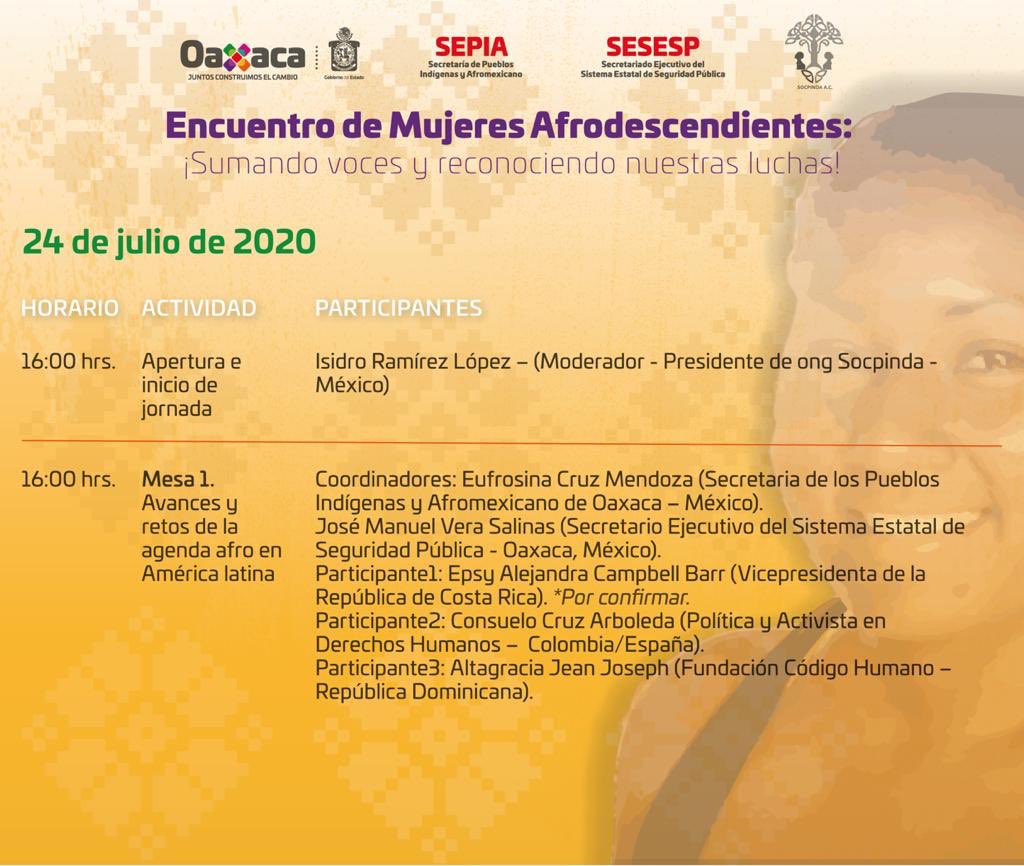 SESESP_GobOax's tweet photo. En el marco del Día Internacional de la Mujer Afrodescendiente, nuestro titular Manuel Vera @polux100, participa este viernes 24 y sábado 25 de julio en el primer #EncuentroMujeresAfrodescendientes que organiza la @SEPIA_GobOax.

Juntas y juntos por un Oaxaca incluyente y seguro. https://t.co/7KVgREDXN2