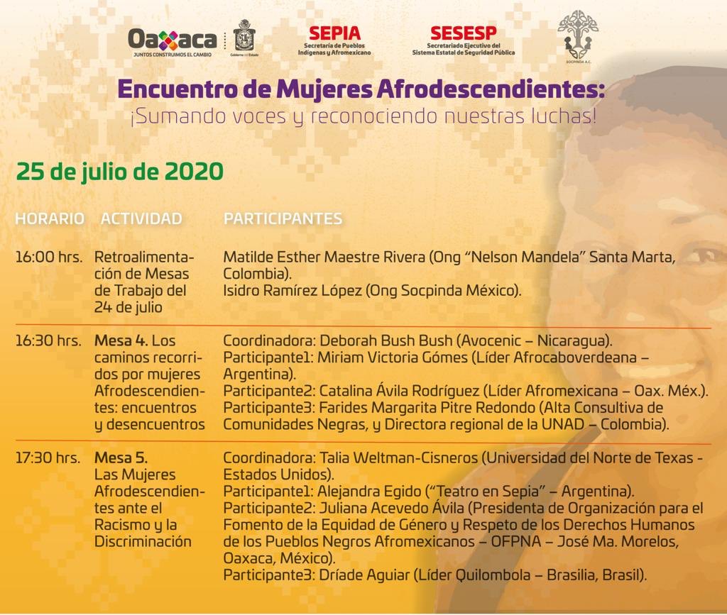 SESESP_GobOax's tweet photo. En el marco del Día Internacional de la Mujer Afrodescendiente, nuestro titular Manuel Vera @polux100, participa este viernes 24 y sábado 25 de julio en el primer #EncuentroMujeresAfrodescendientes que organiza la @SEPIA_GobOax.

Juntas y juntos por un Oaxaca incluyente y seguro. https://t.co/7KVgREDXN2