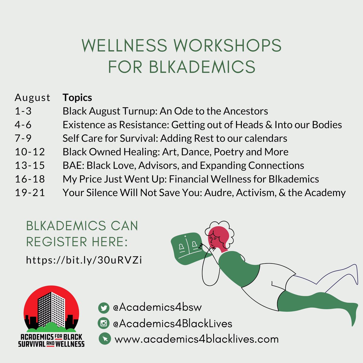 Wellness Workshop for Black Academics set up by release date