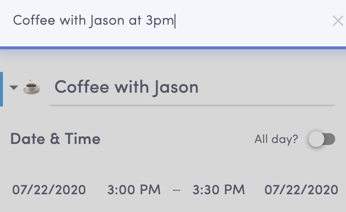 I also like the "Time Travel" where you can see the different timezones across your calendar, and the smart events where I can type out what I want, and it automatically adds in my personal Zoom link and schedules it in just a few key commands!