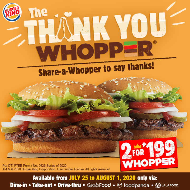Burger King Philippines On Twitter We Believe In The Power Of A Thank You Which Is Why We Re Giving You Another Chance To Thank Your Quarantinehero Get 2 Whopper Jrs For