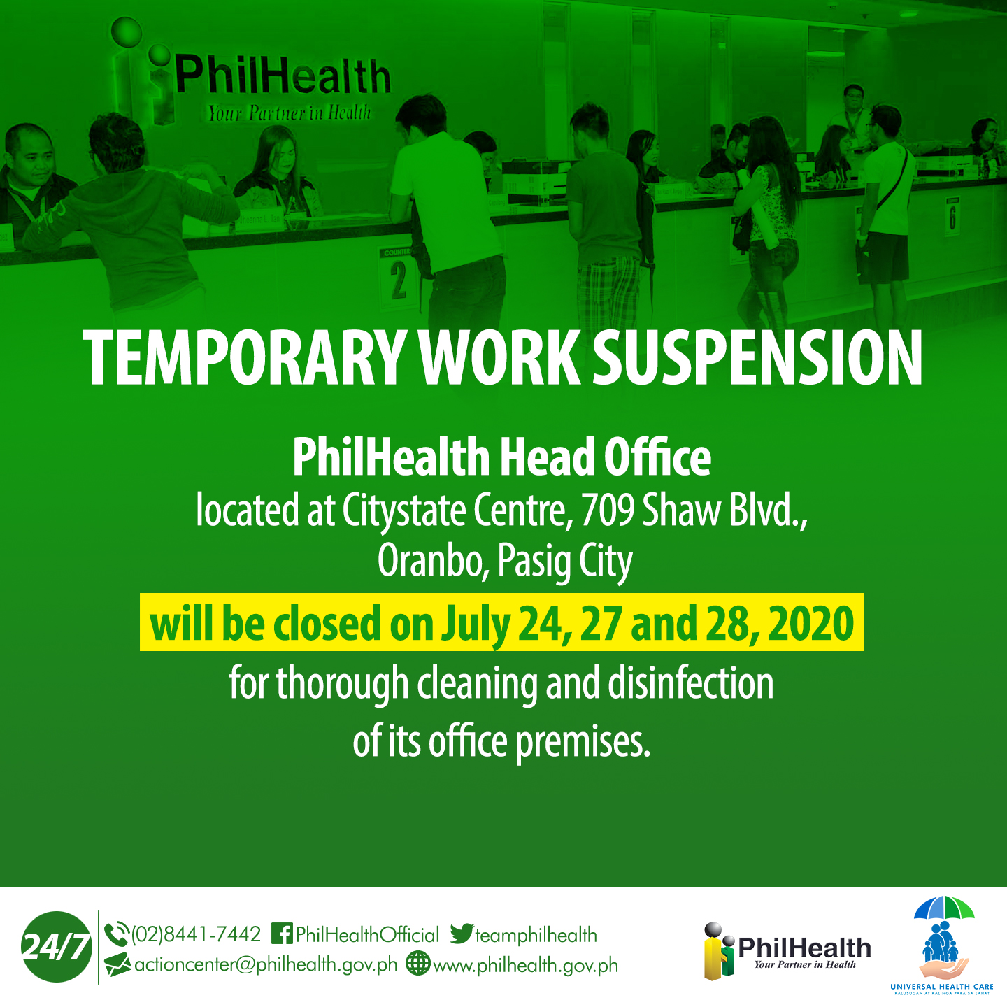PhilHealth on Twitter "Temporary Work Suspension PhilHealth Head