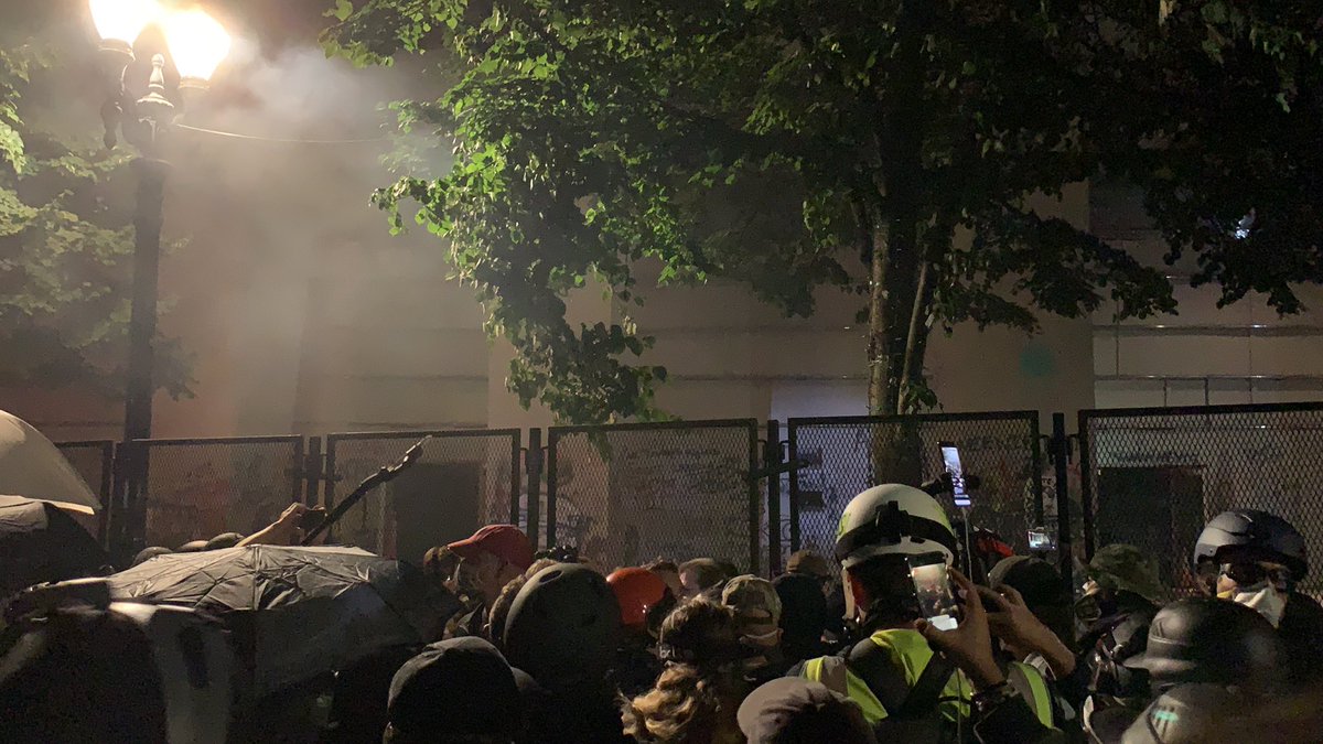 In the middle of this mass of people is  @tedwheeler, who did, in fact, hold the line. No gas mask, either.