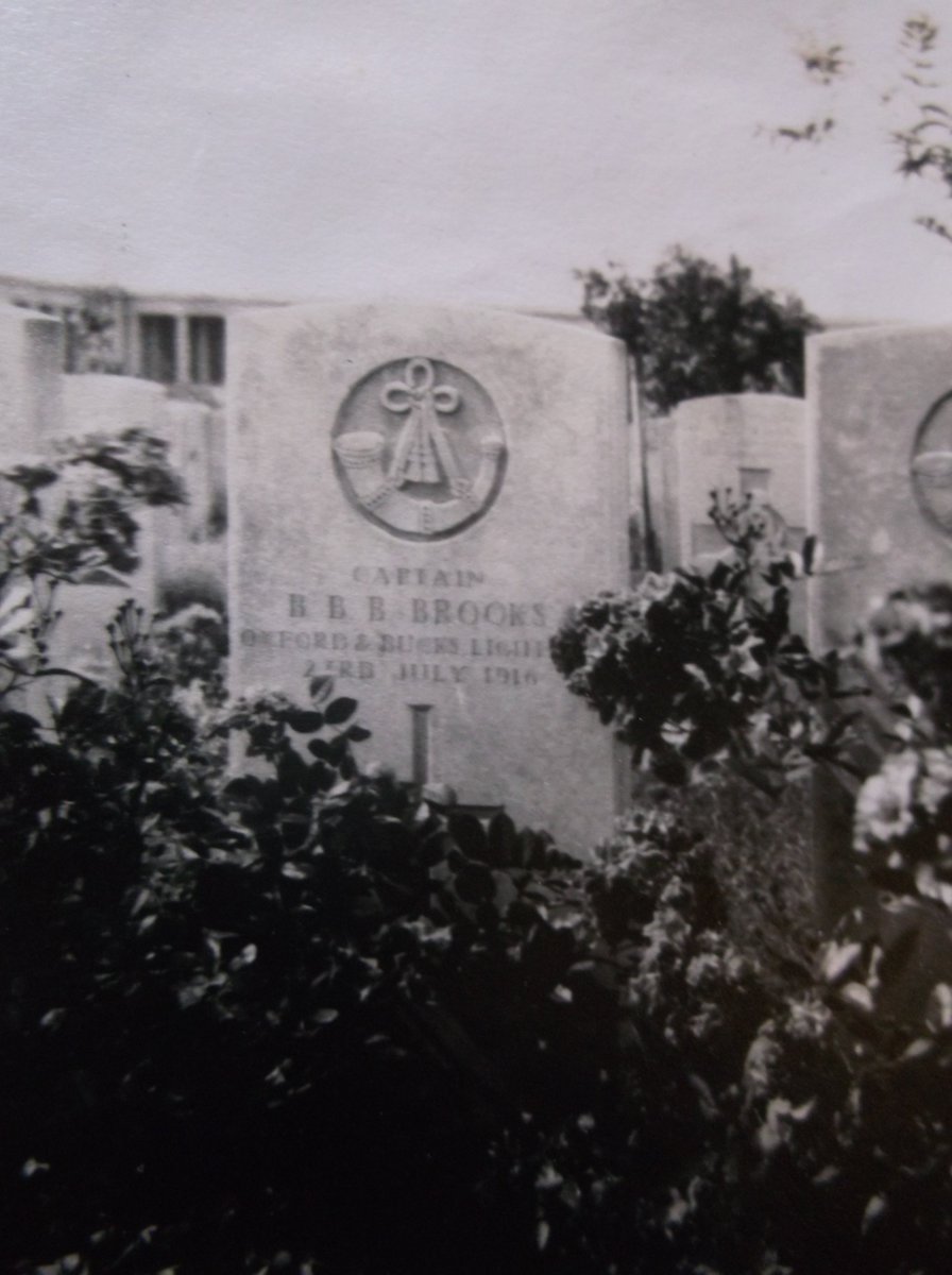 Basil was buried in Pozières Military Cemetery, near where he fell. After the war, the family visited the grave of B4 as he was known to them thanks to his initials. Basil’s father was responsible for the war memorial in Summertown. 5/6