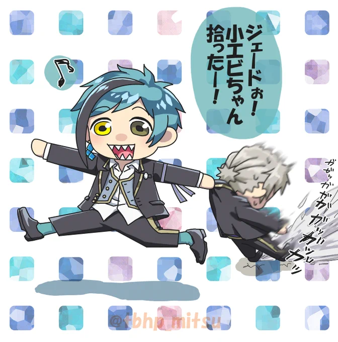 フロイドさんは有無を言わさず首根っこ掴んで引っ張っていきそうという妄想から。監督生を取り除いた可愛いverも添えて 