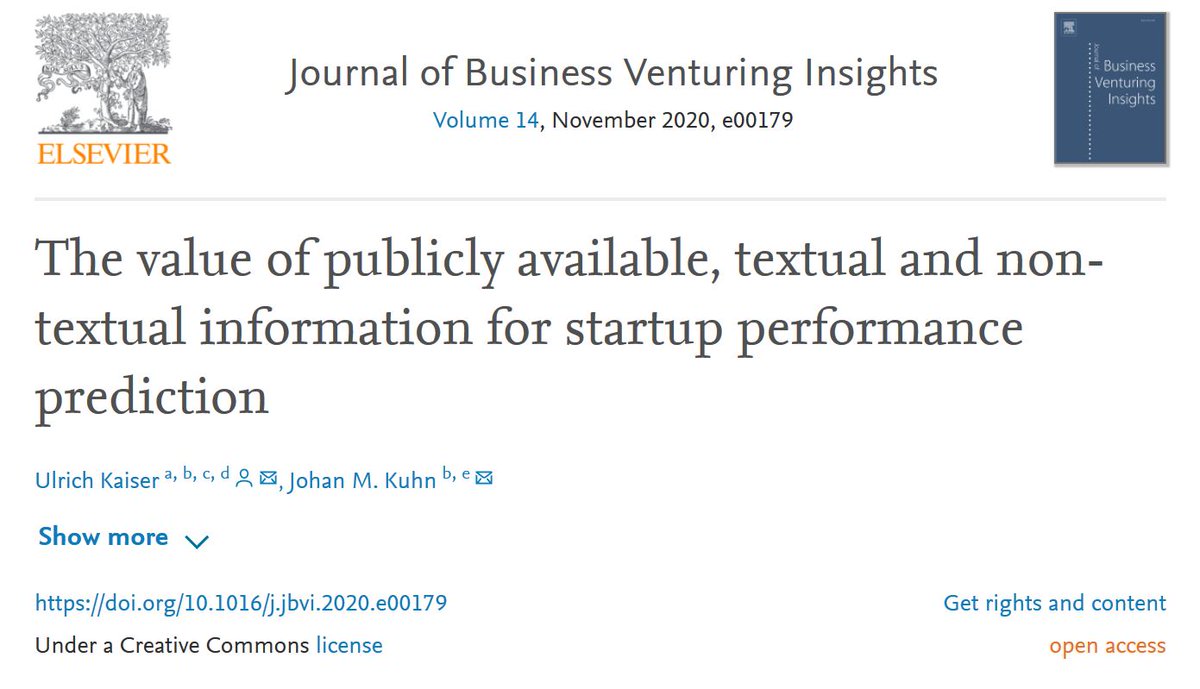 Ulrich__Kaiser's tweet photo. 1/8 My paper with #JohanKuhn on the value of web-scraped administrative data for startup success prediction is now downloadable from @jbv_insights: https://t.co/YvCDBimyCg . https://t.co/otuVZFZcyh