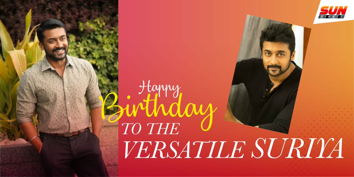 SUNDIRECTIndia's tweet photo. Cop, Thug, Thief, Hunchback, Casanova, Con man and even a ghost. There is no role that Suriya hasn’t aced. Happy Birthday Suriya.
#HappyBirthdaySuriya #sundirectwishes #HBDSuriya #SuriyaBirthday #sundirect https://t.co/o84yRD07K6