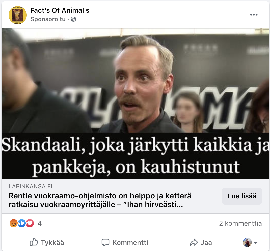 For several years bitcoin scammers have been using sponsored Facebooks status with photos of celebrities to rip people off. Scammers localize the ads: in Holland they use Jan de Mol, in UK Martin Lewis. In Finland they now use actor  @jasperpaakkonen . 2/N