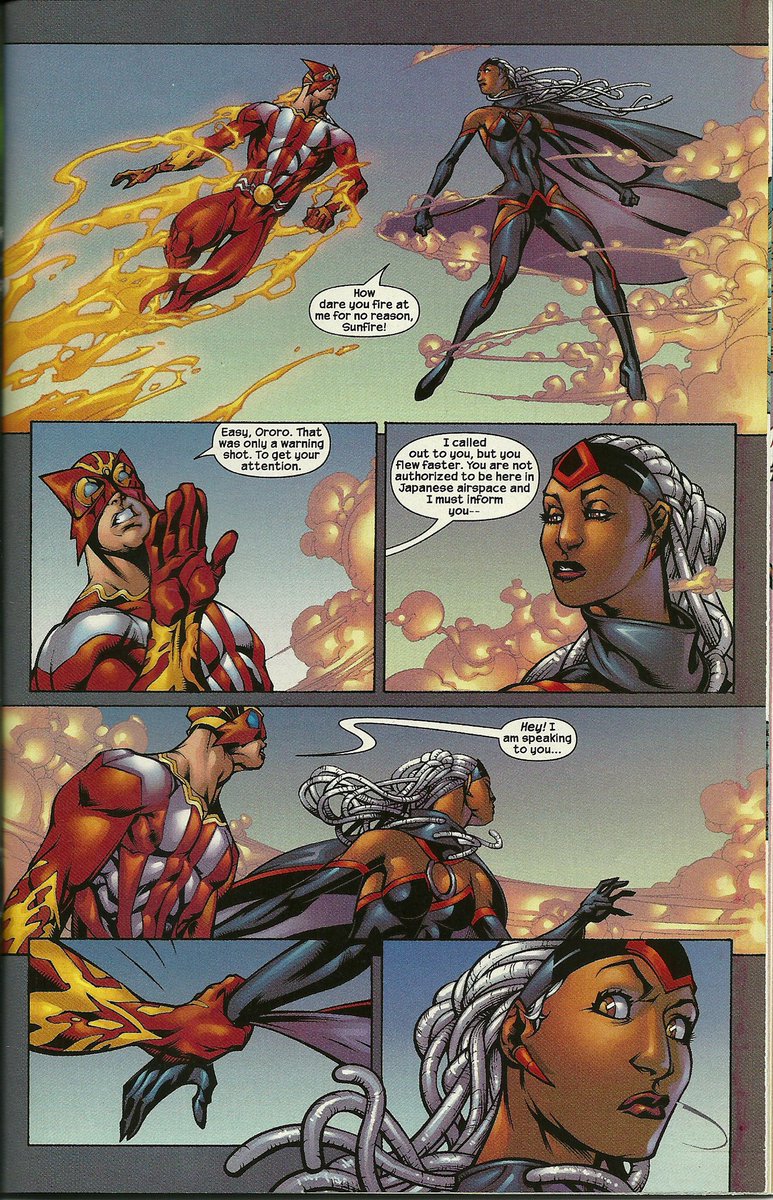Or this look which I secretly loved from that time she fought Sunfire... I feel like it was 2000..? I just remember loving storm in locs for the first time in forever.