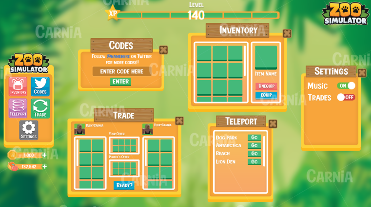 SPENCER_RBX's tweet photo. Awesome UI work created by @TheGreatCarnia This will be used in my upcoming game, Zoo Simulator keep an eye out later this year 🙂 https://t.co/jEhJcZfiQH